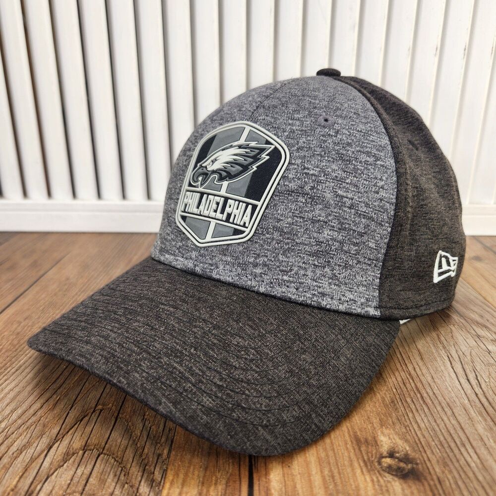 New Era 39thirty Philadelphia Eagles L/XL Hat Heather Gray Rubber Team Shield